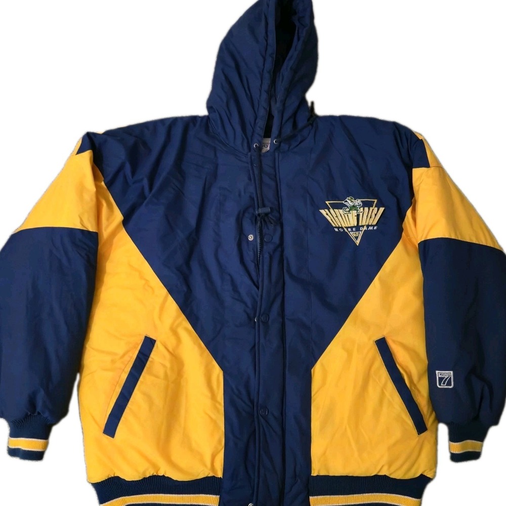 Vintage 90s Notre Dame Logo 7 Puffer Jacket Size L Fighting Irish Embroidered